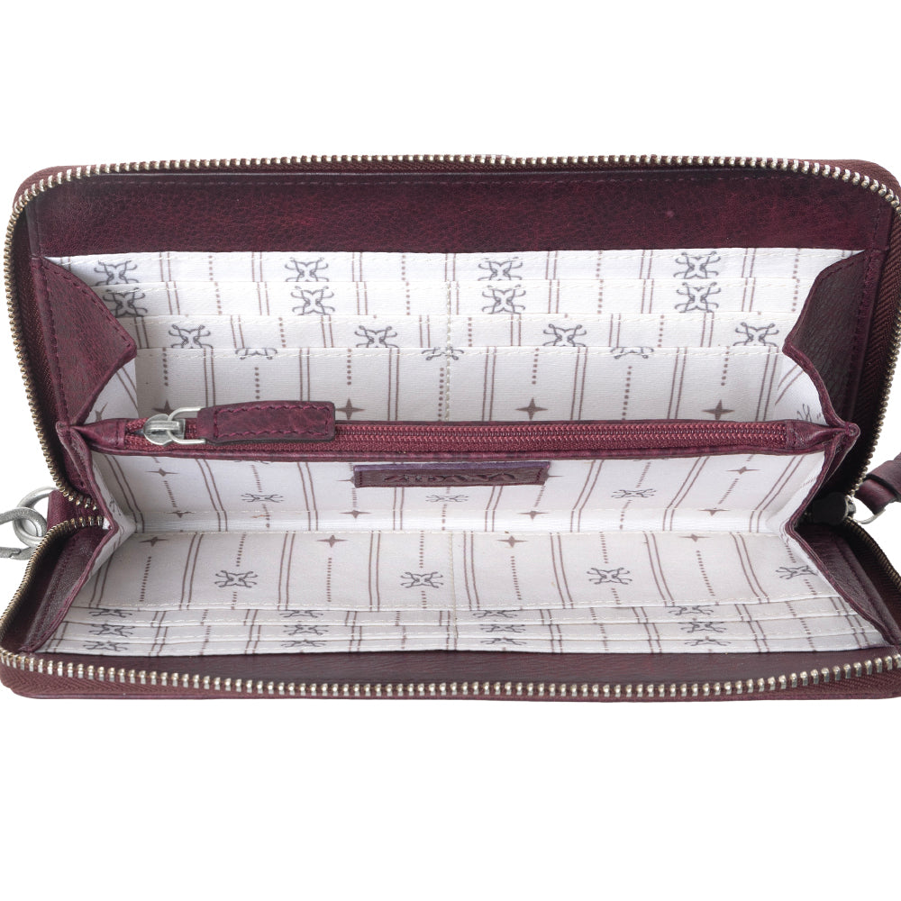 Myra Zidana Elko Braided Veg Tanned Leather Wallet in Merlot Smoke - Myra USA