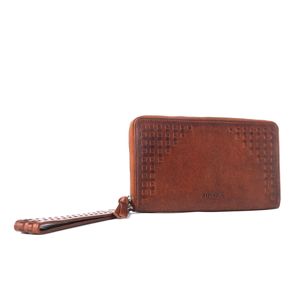 Myra Zidana Elko Braided Veg Tanned Leather Wallet in Auburn Glow - Myra USA