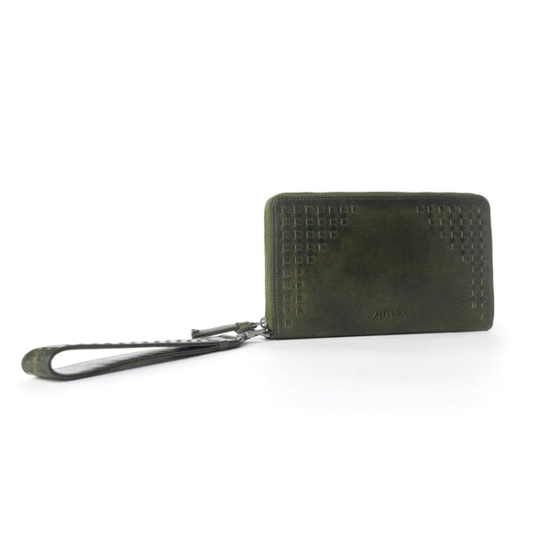 Myra Zidana Elko Braided Veg Tanned Leather Wallet in Obsidian Green - Myra USA