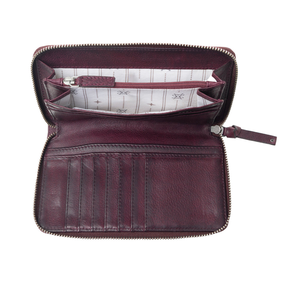 Myra Zidana Astra Studded Veg Tanned Leather Wallet in Mulberry Dusk - Myra USA