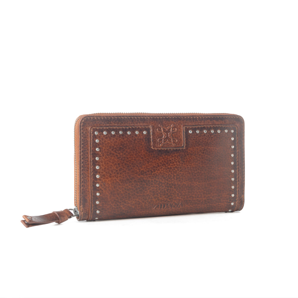 Myra Zidana Astra Studded Veg Tanned Leather Wallet in Ember Red - Myra USA