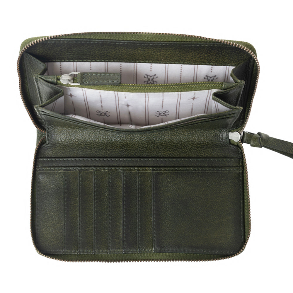 Myra Zidana Astra Studded Veg Tanned Leather Wallet in Velvet Moss - Myra USA