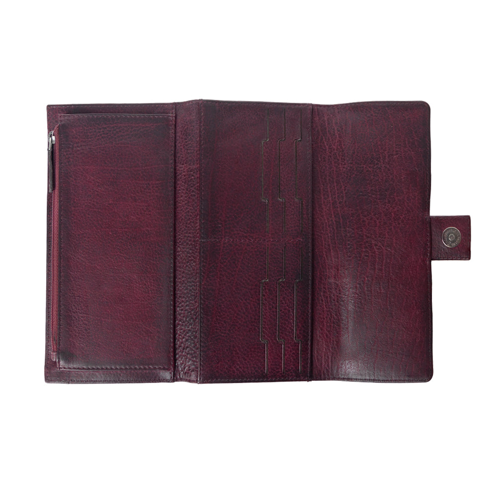 Myra Zidana Santa Fe Woven Veg Tanned Leather Wallet in Twilight Berry - Myra USA