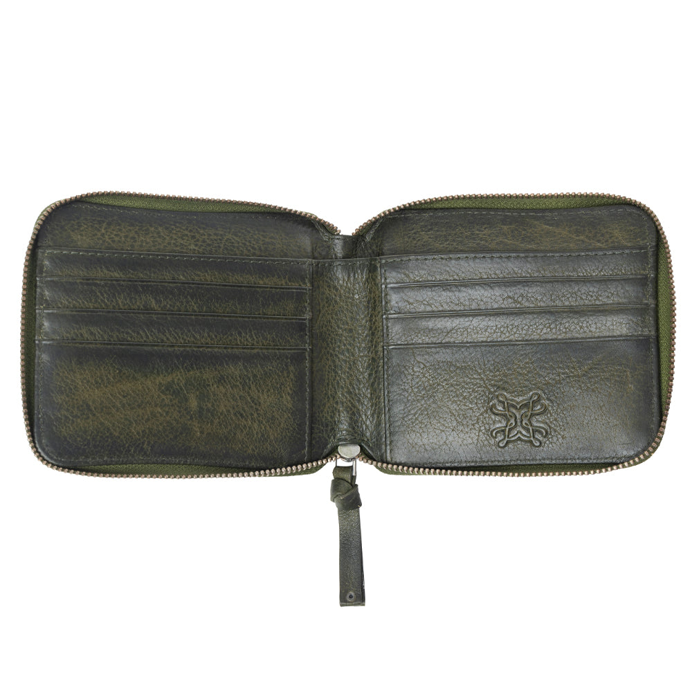 Myra Zidana Dante Men's Veg Tanned Leather Wallet in Army Ivy - Myra USA