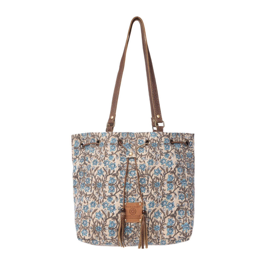 Myra Southern Bloom Cotton & Leather Bucket Bag in Oasis Cream | Myra USA