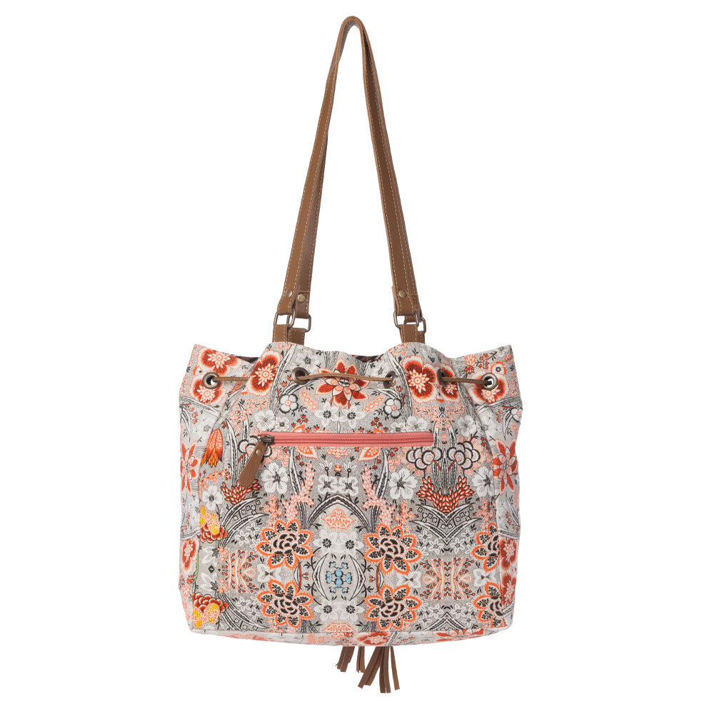 Myra Southern Bloom Cotton & Leather Bucket Bag in Clay Blossom - Myra USA
