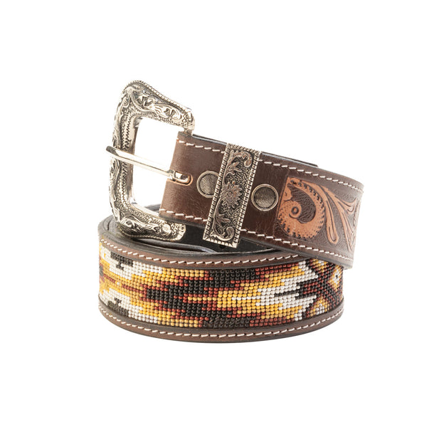 Rosabelle Handtooled Leather Belt for Women in Chestnut - Myra USA