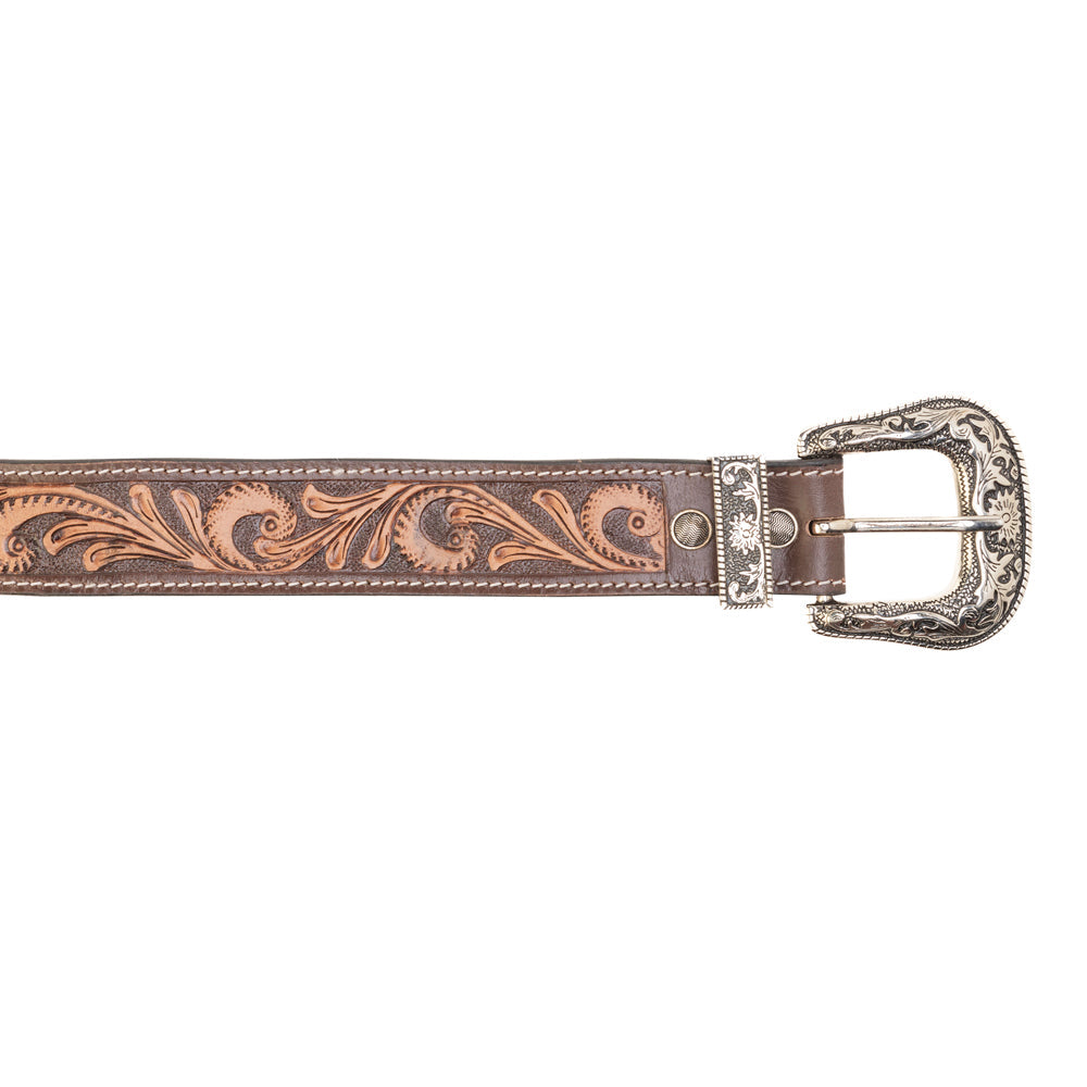 Rosabelle Handtooled Leather Belt for Women in Chestnut