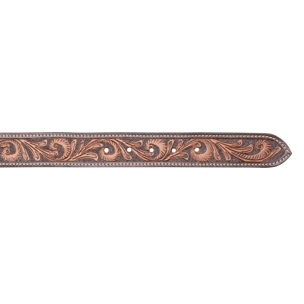 Rosabelle Handtooled Leather Belt for Women in Chestnut