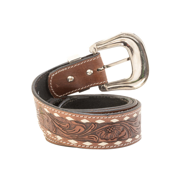 Talavera Handtooled Leather Belt for Women in Ember - Myra USA