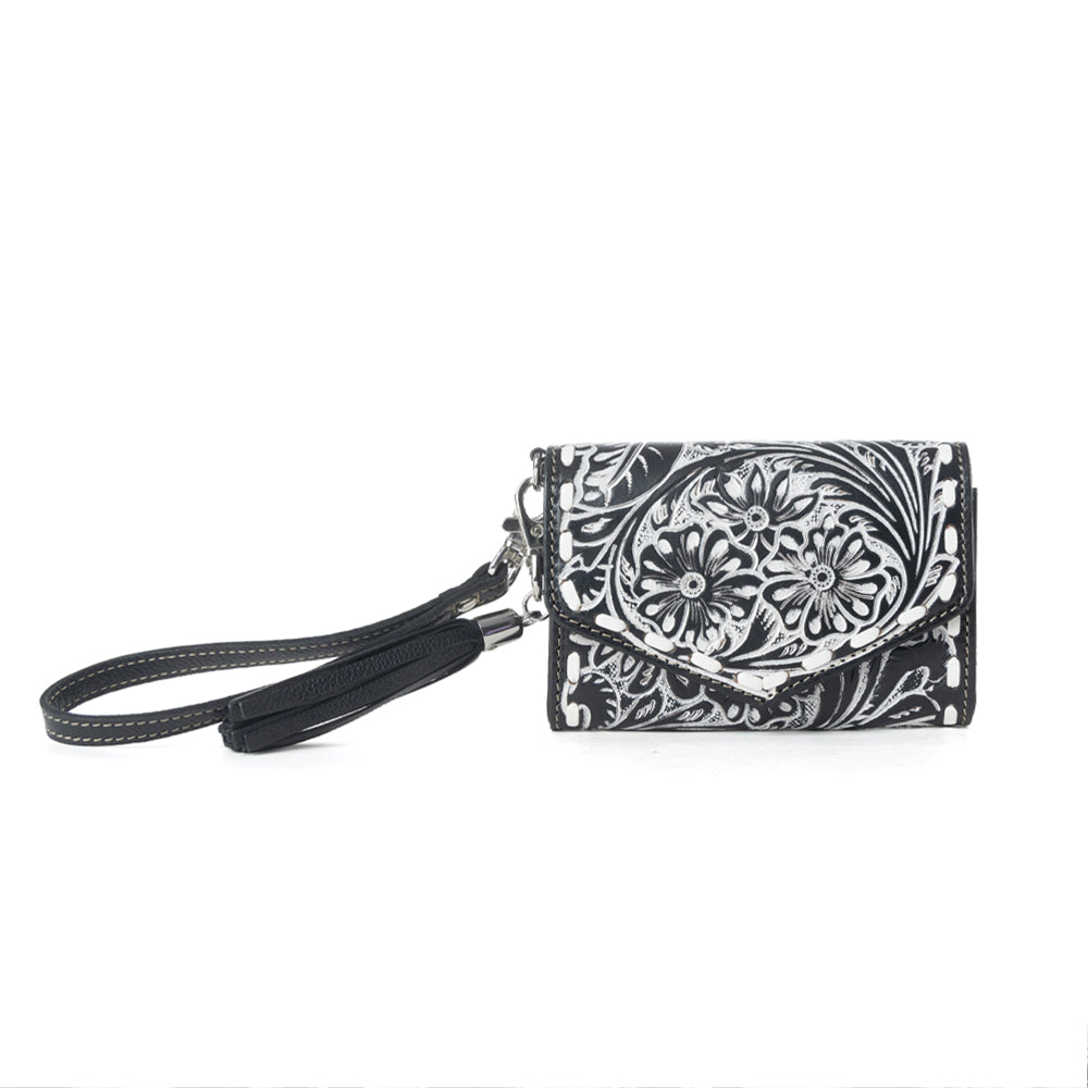Myra Elise Handtooled Leather Wallet in Dark Mist - Myra USA