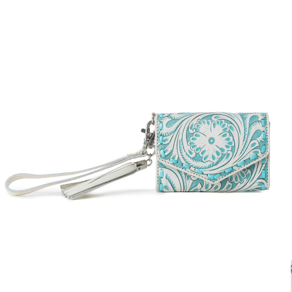Myra Elise Handtooled Leather Wallet in Western Cyan - Myra USA