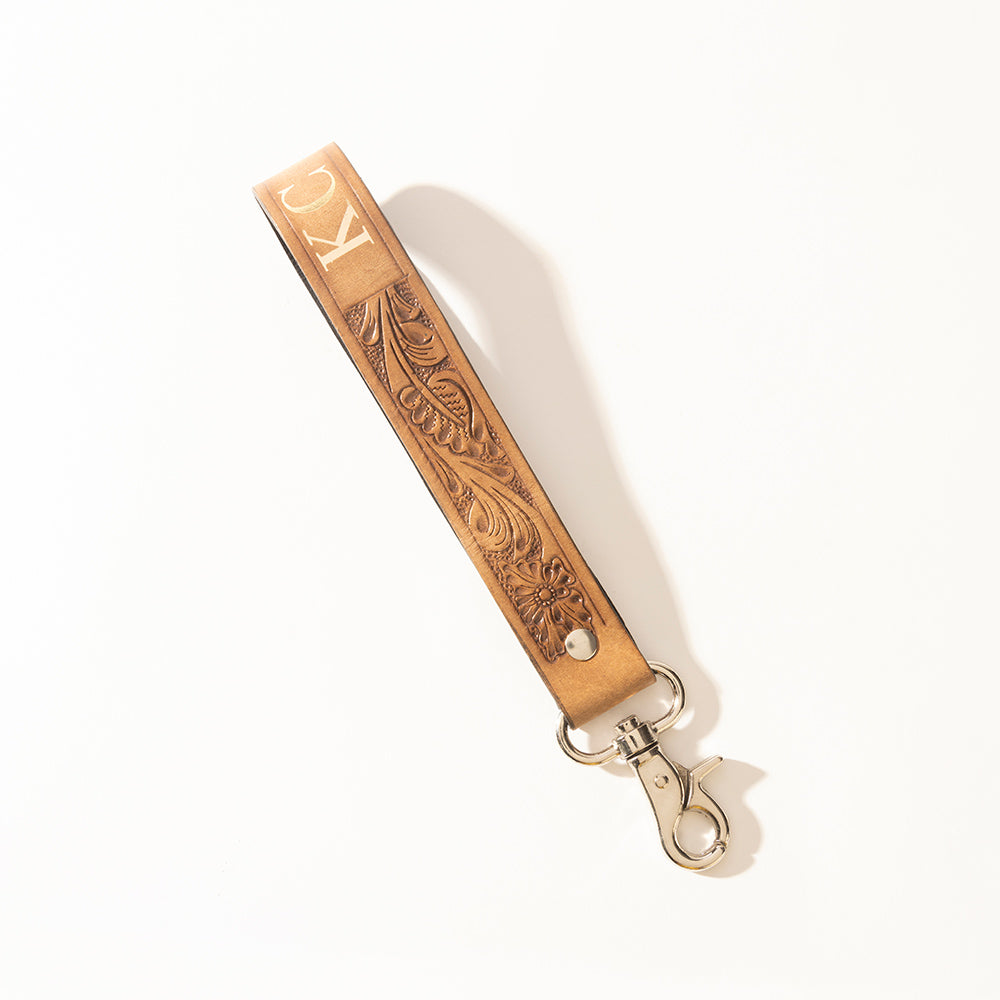 Myra Prairie Mark Handtooled Leather Keyfob in Canyon Tan - Myra USA