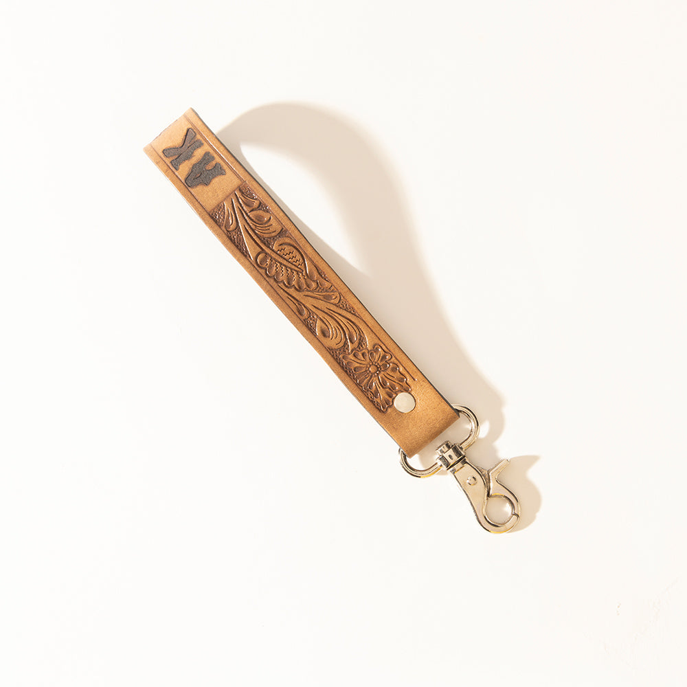 Myra Prairie Mark Handtooled Leather Keyfob in Canyon Tan - Myra USA