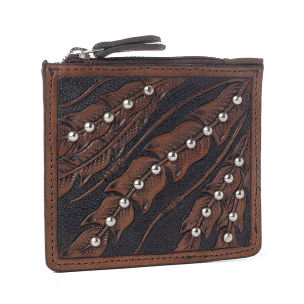 Myra Briar Creek Handtooled Leather Credit Card Holder in Heritage Brown - Myra USA