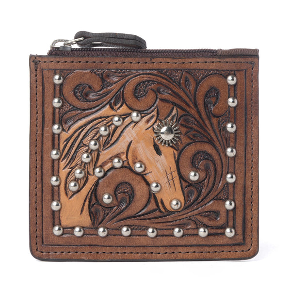 Myra Briar Creek Handtooled Leather Credit Card Holder in Toasted Honey - Myra USA