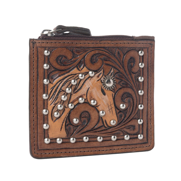 Myra Briar Creek Handtooled Leather Credit Card Holder in Toasted Honey - Myra USA