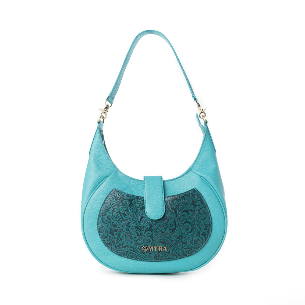 Myra Alanna Embossed Leather Bag in Prairie Aqua - Myra USA