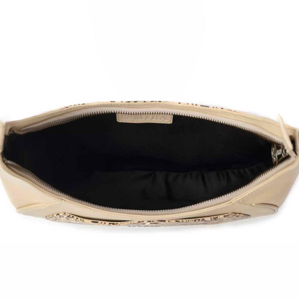 Myra Alanna Embossed Leather Bag in Vanilla Noir - Myra USA