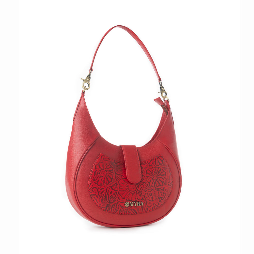 Myra Alanna Embossed Leather Bag in Wild Cherry - Myra USA