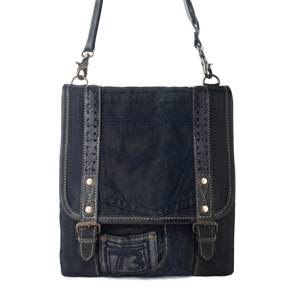 Dustrider upcycled canvas vintage style Concealed-Carry bag for Women in black with leather detail - Myra USA