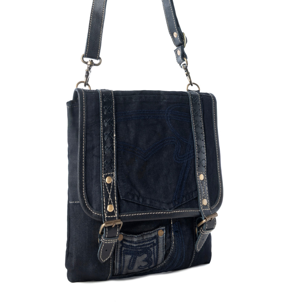 Dustrider upcycled canvas vintage style Concealed-Carry bag for Women in black with leather detail - Myra USA