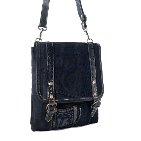 Dustrider upcycled canvas vintage style Concealed-Carry bag for Women in black with leather detail - Myra USA