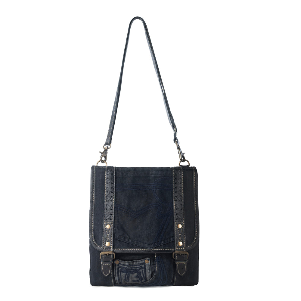 Dustrider upcycled canvas vintage style Concealed-Carry bag for Women in black with leather detail - Myra USA