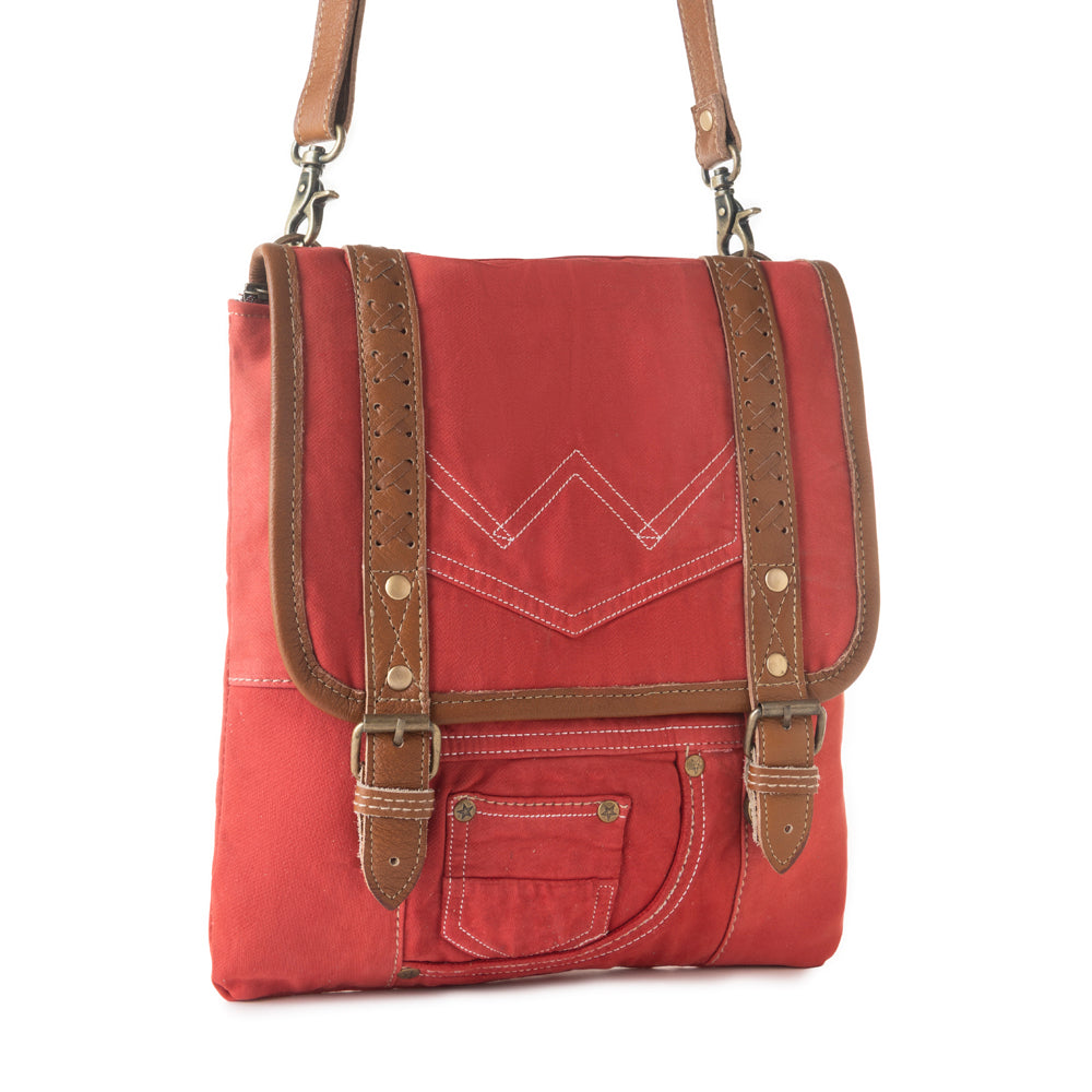 Dustrider upcycled canvas vintage style Concealed-Carry bag for Women in red with leather detail - Myra USA