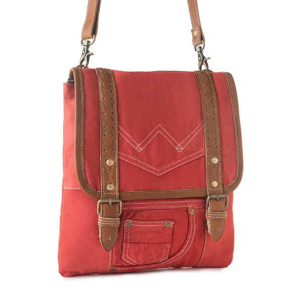 Dustrider upcycled canvas vintage style Concealed-Carry bag for Women in red with leather detail - Myra USA