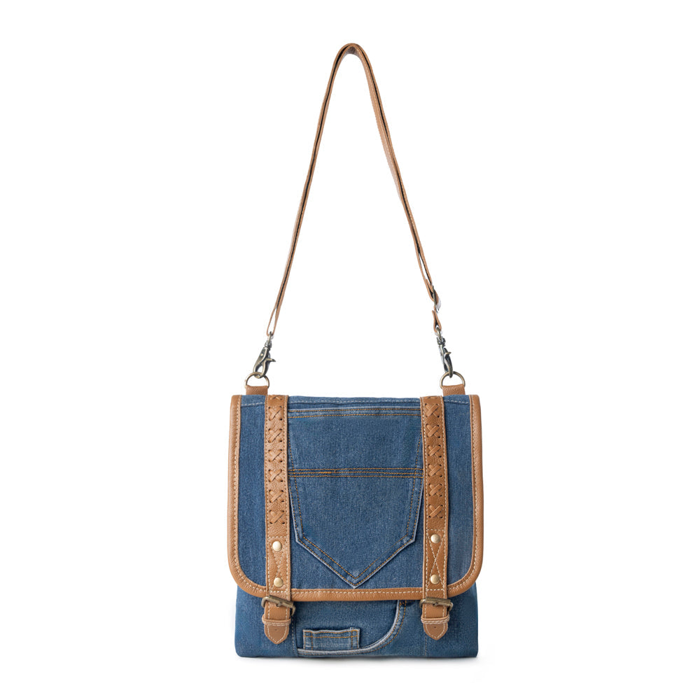 Dustrider upcycled canvas vintage style Concealed-Carry bag for Women in denim blue with leather - Myra USA