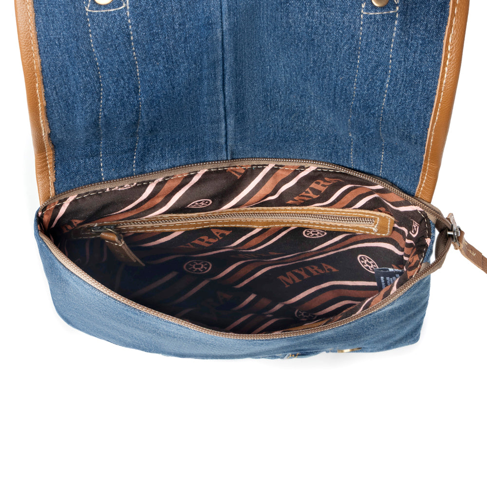 Dustrider upcycled canvas vintage style Concealed-Carry bag for Women in denim blue with leather - Myra USA