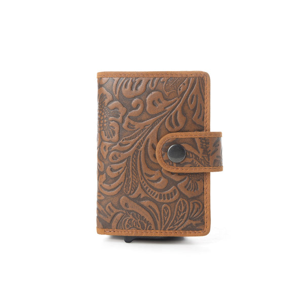 Myra Wild Rose Leather Credit Card Holder in Rustwood Floral - Myra USA