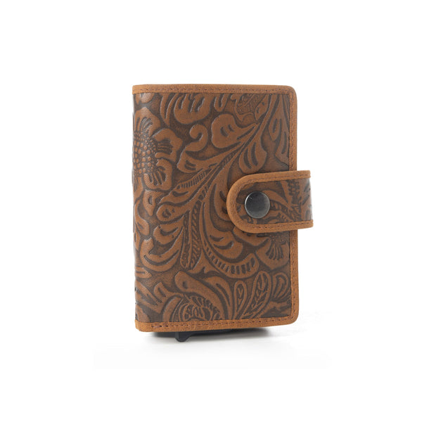 Myra Wild Rose Leather Credit Card Holder in Rustwood Floral - Myra USA