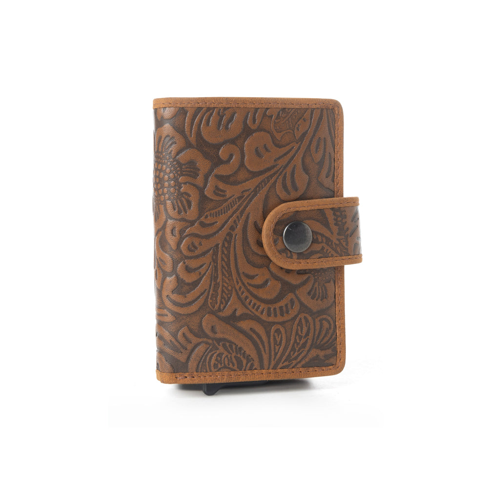 Myra Wild Rose Leather Credit Card Holder in Rustwood Floral - Myra USA