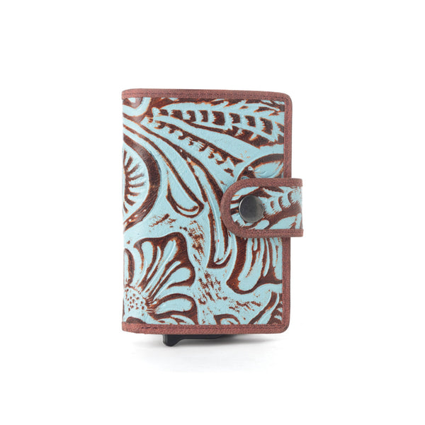 Myra Palamino Bloom Leather Credit Card Holder in Canyon Teal - Myra USA