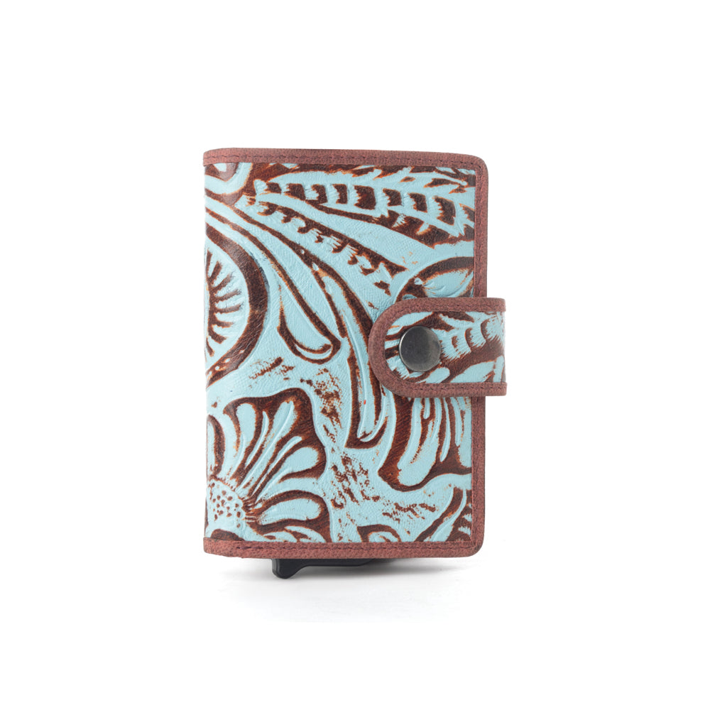 Myra Palamino Bloom Leather Credit Card Holder in Canyon Teal - Myra USA