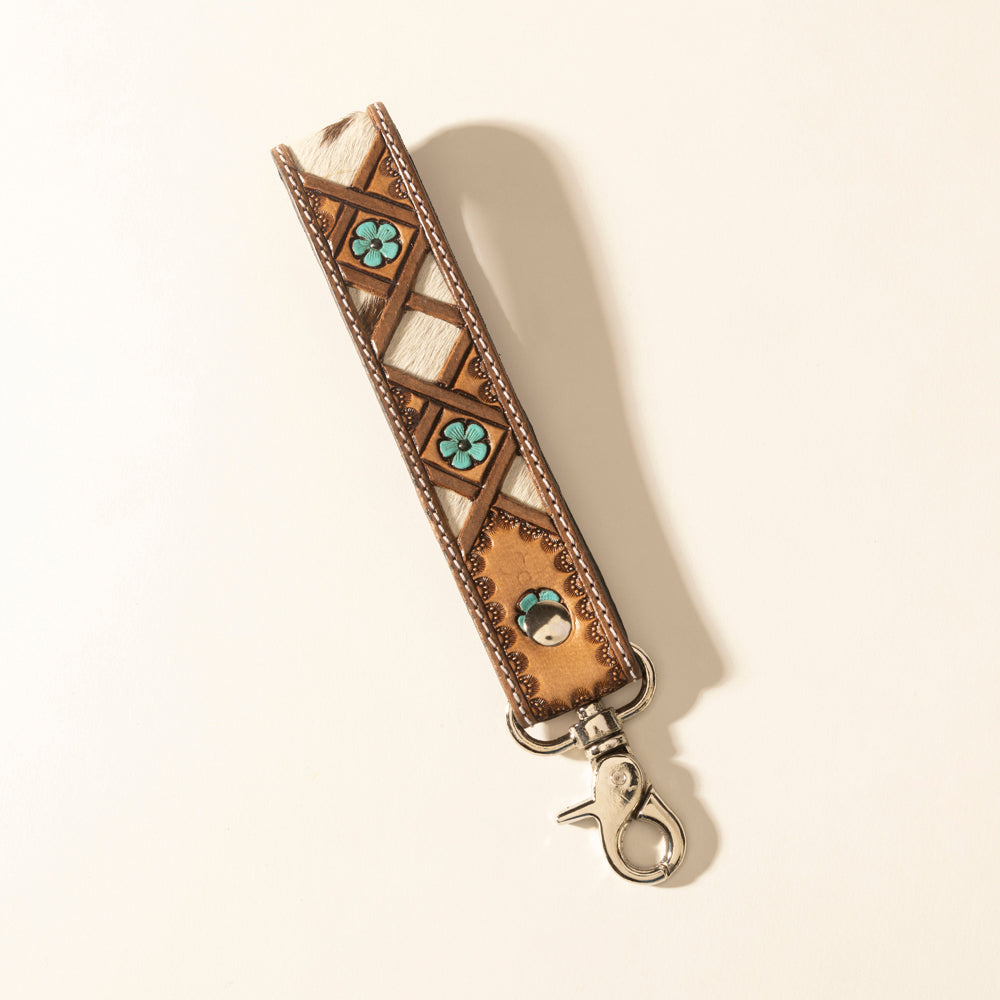 Myra Moonflower Handtooled Leather Keyfob in Sienna Sky - Myra USA