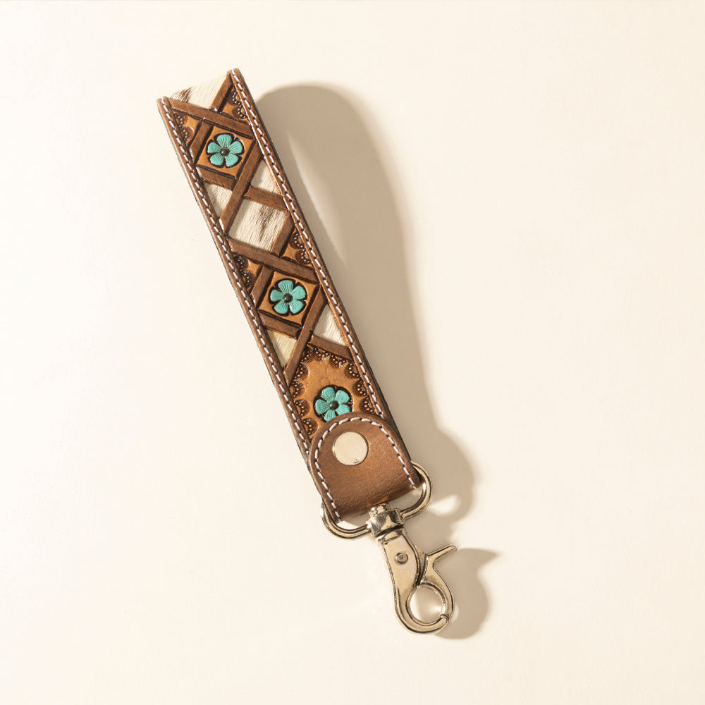 Myra Moonflower Handtooled Leather Keyfob in Sienna Sky - Myra USA