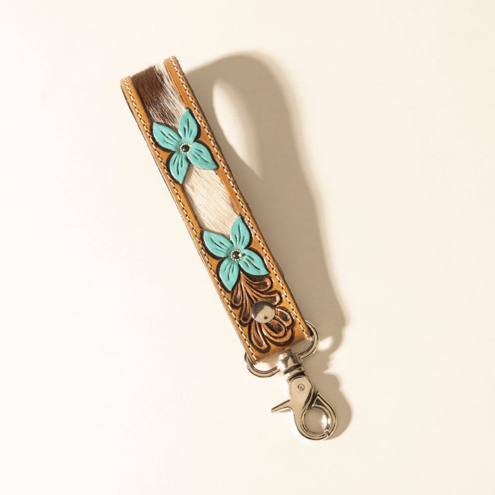 Myra Painted Prairie Handtooled Leather Keyfob in Desert Lace - Myra USA