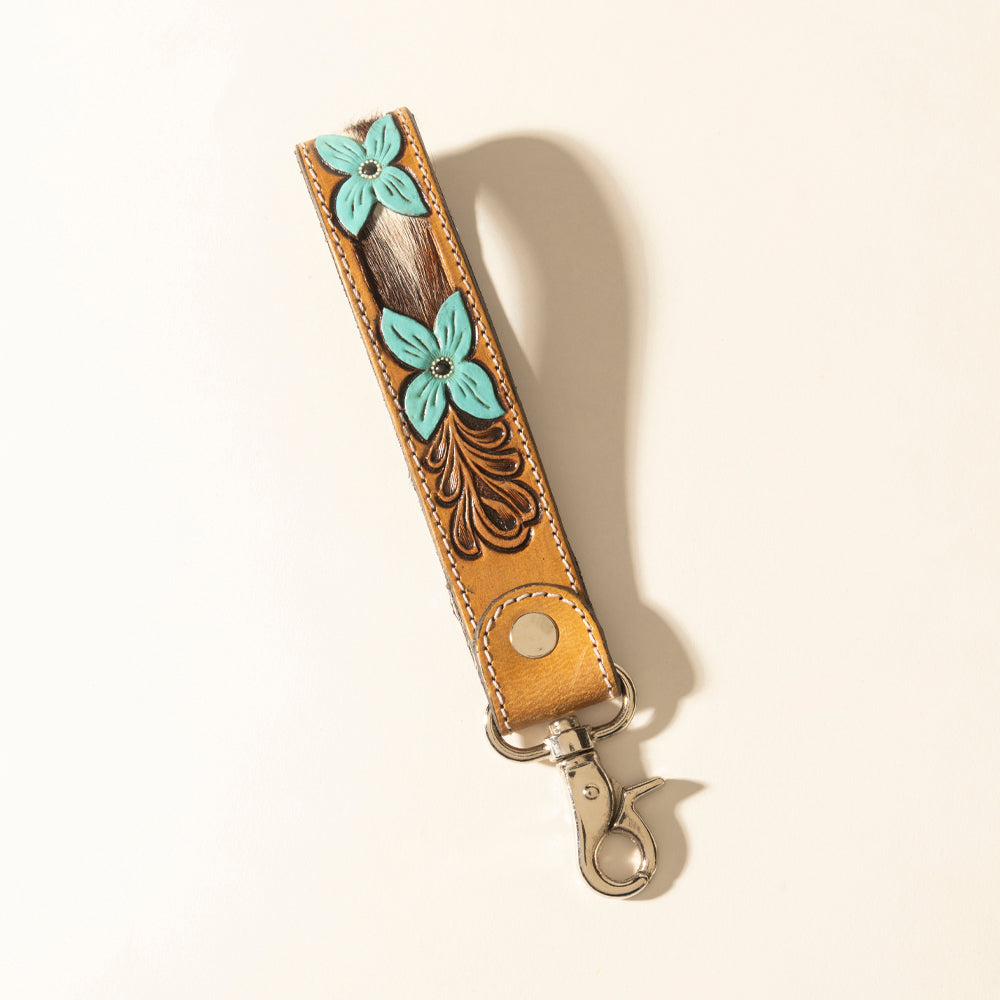 Myra Painted Prairie Handtooled Leather Keyfob in Desert Lace - Myra USA