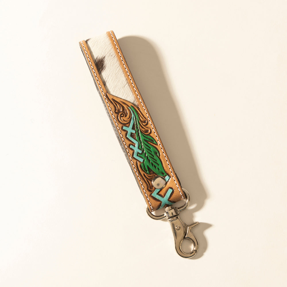 Myra Soaring Bloom Handtooled Leather Keyfob in Dakota Teal - Myra USA