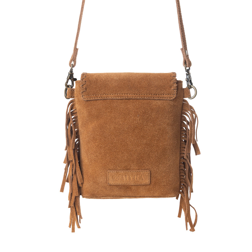 Myra Prairie Drift Fringed Leather Bag in Rodeo Bronze with Concho Accent - Myra USA