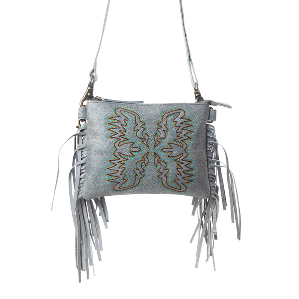 Myra ThunderFly Fringed Leather Bag in Silver Dust - Myra USA