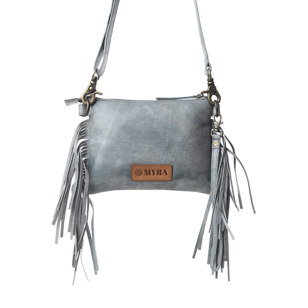 Myra ThunderFly Fringed Leather Bag in Silver Dust - Myra USA