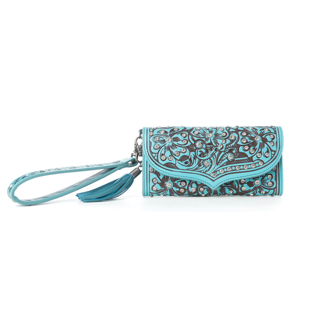 Myra Wildflower Story Handtooled Leather Wallet in Crystal Jade - Myra USA