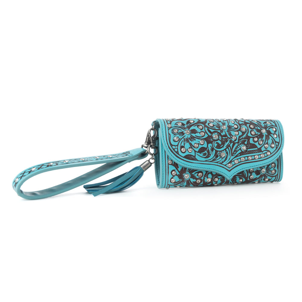 Myra Wildflower Story Handtooled Leather Wallet in Crystal Jade - Myra USA