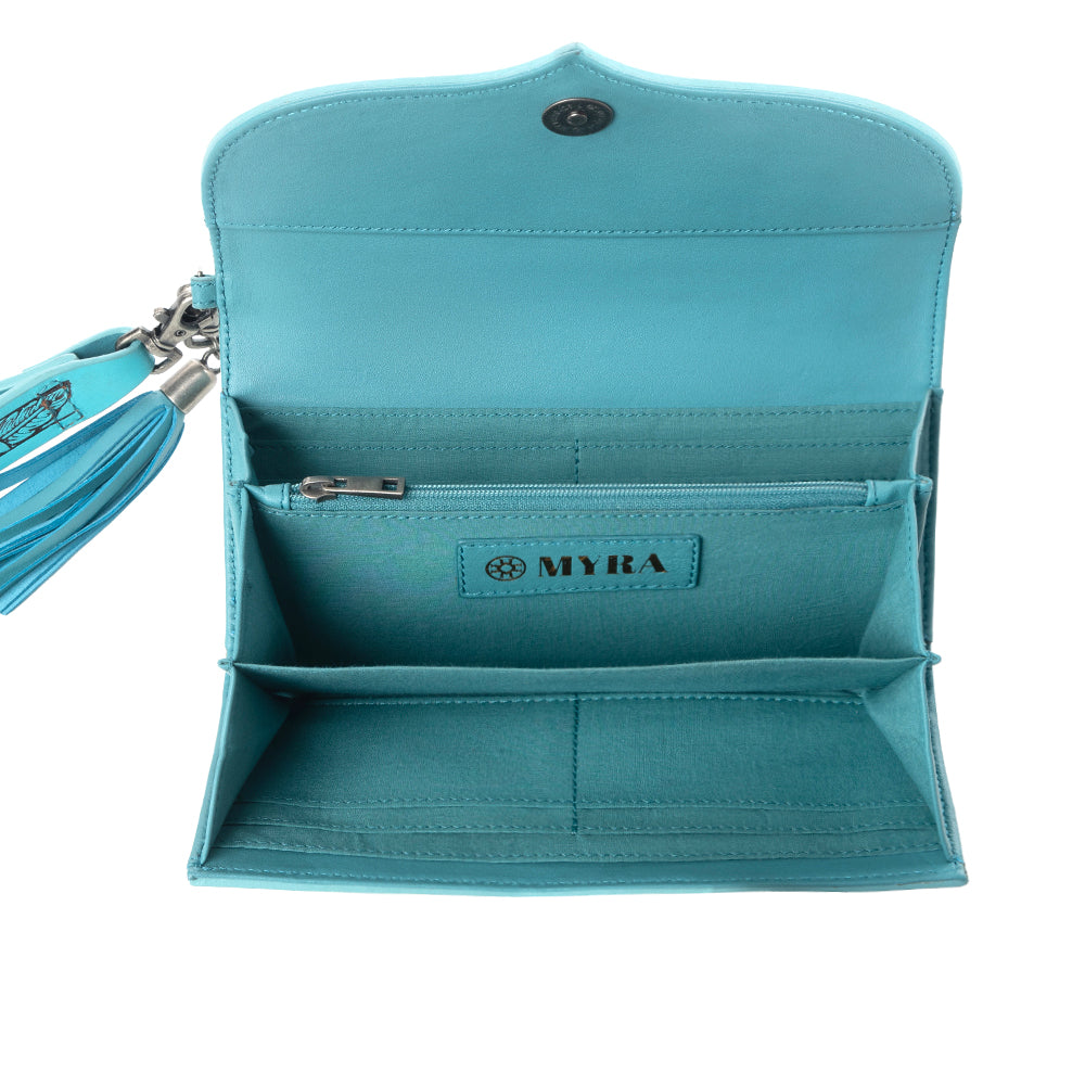 Myra Wildflower Story Handtooled Leather Wallet in Crystal Jade - Myra USA