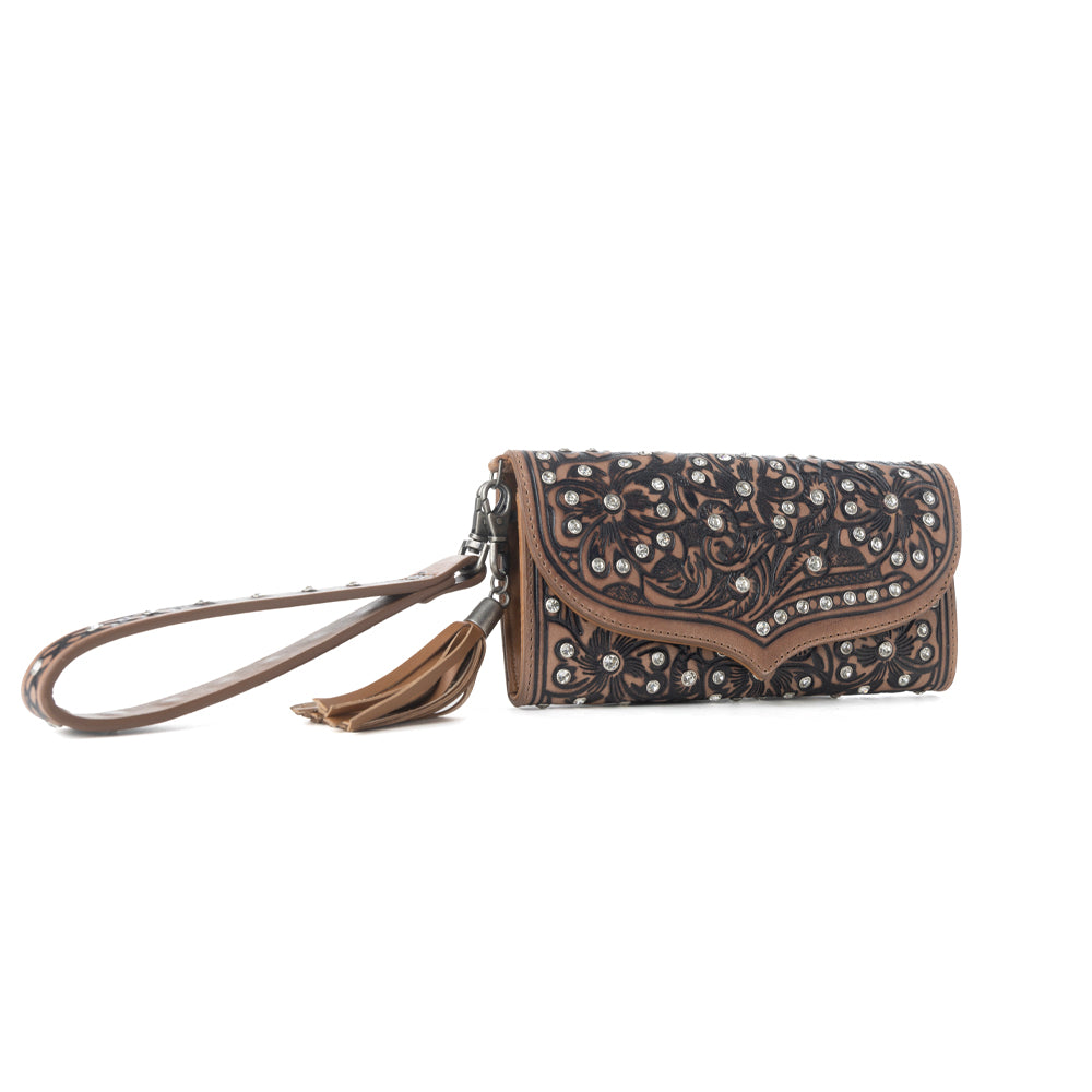 Myra Wildflower Story Handtooled Leather Wallet in Earth Bloom - Myra USA