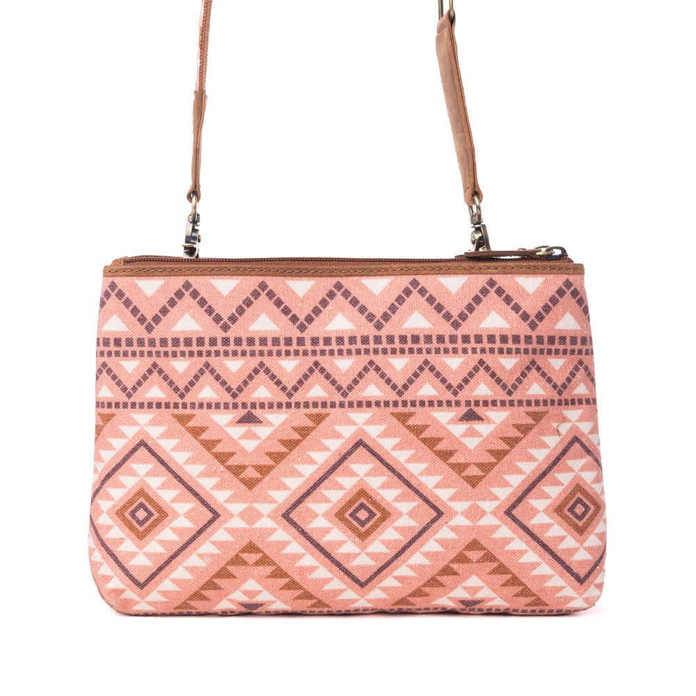 Myra Tribal Hollow Cotton & Leather Crossbody Bag in Terra Cider - Myra USA